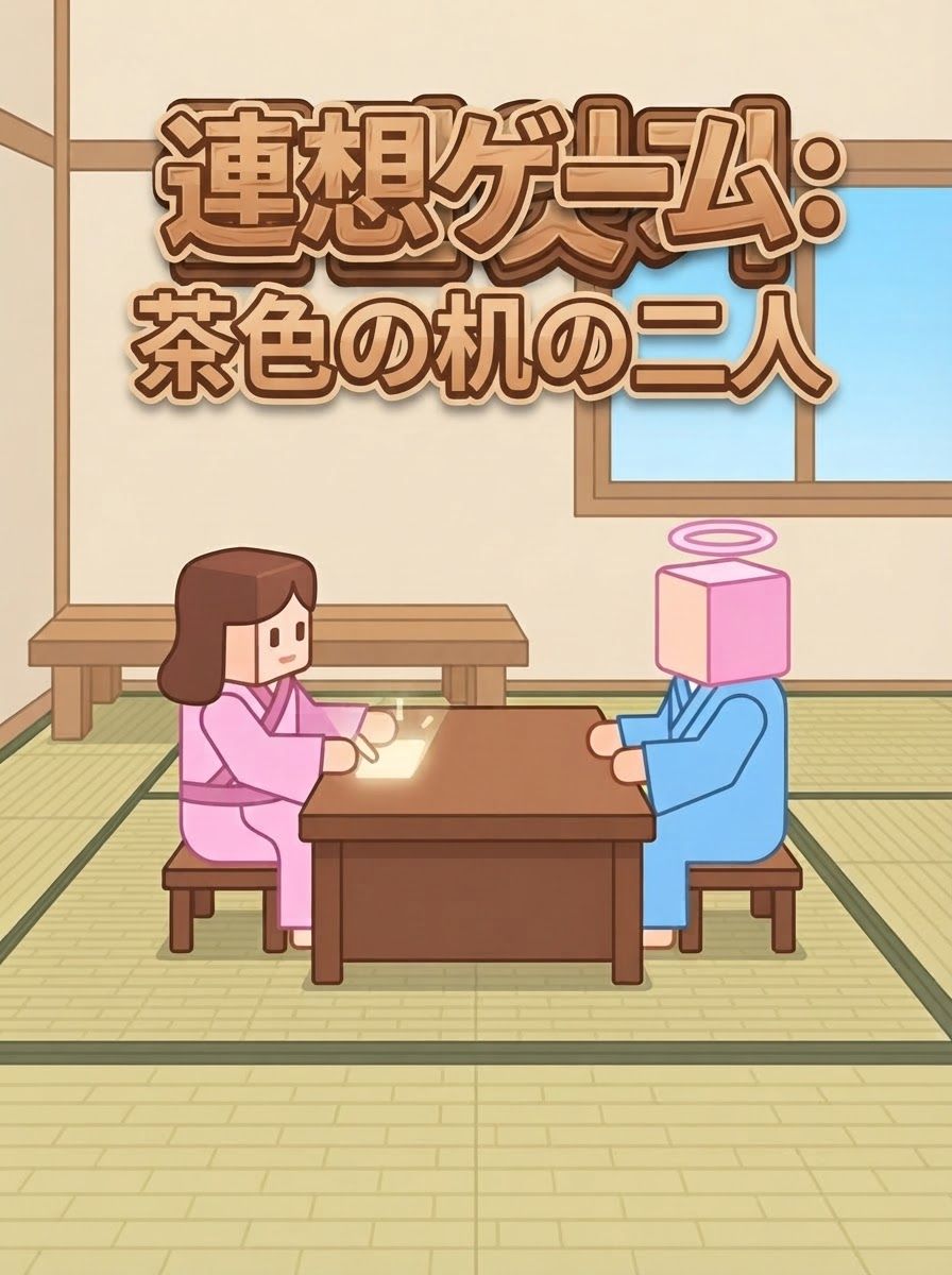 連想ゲーム：茶色の机の二人