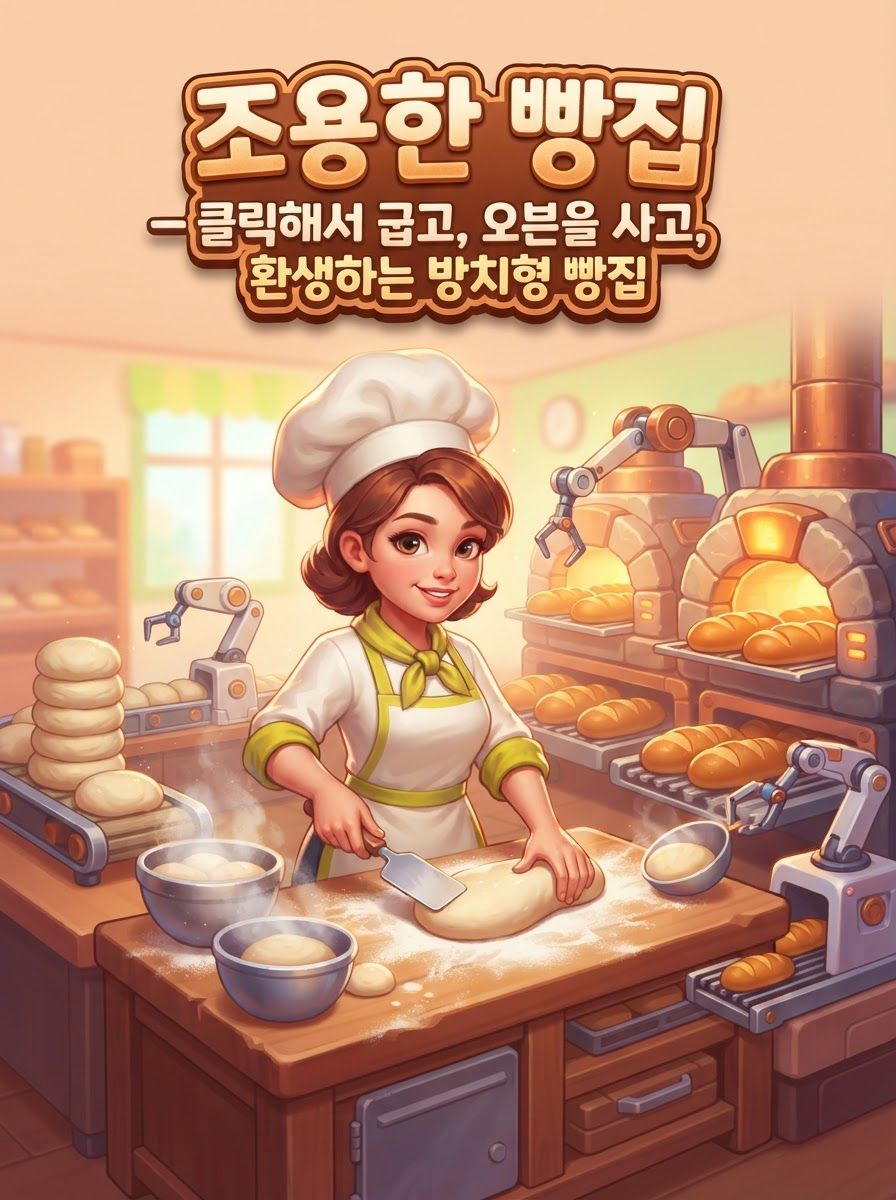조용한 빵집 — 클릭해서 굽고, 오븐을 사고, 환생하는 방치형 빵집