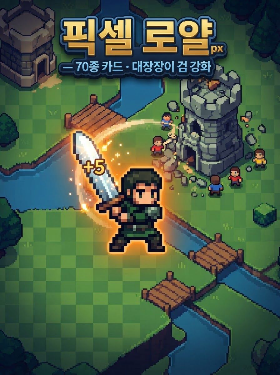 픽셀 로얄 64px — 70종 카드 · 대장장이 검 강화