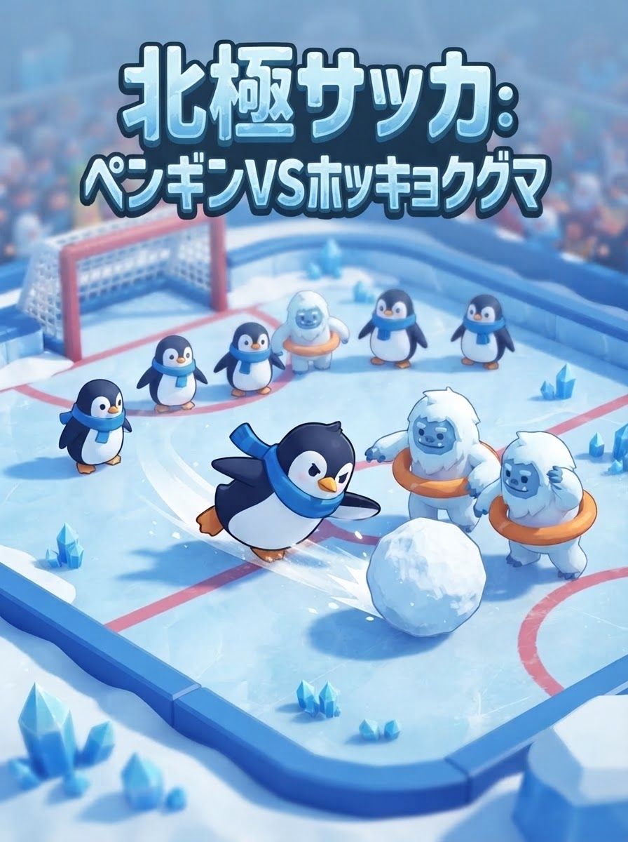 北極サッカー:ペンギンVSホッキョクグマ